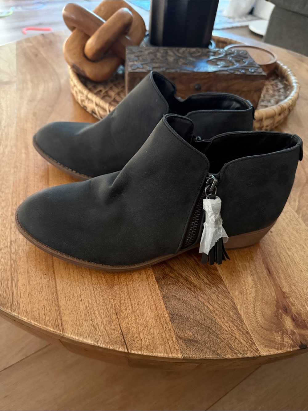 Women’s Black Ankle Booties with Side Zip and Tassel